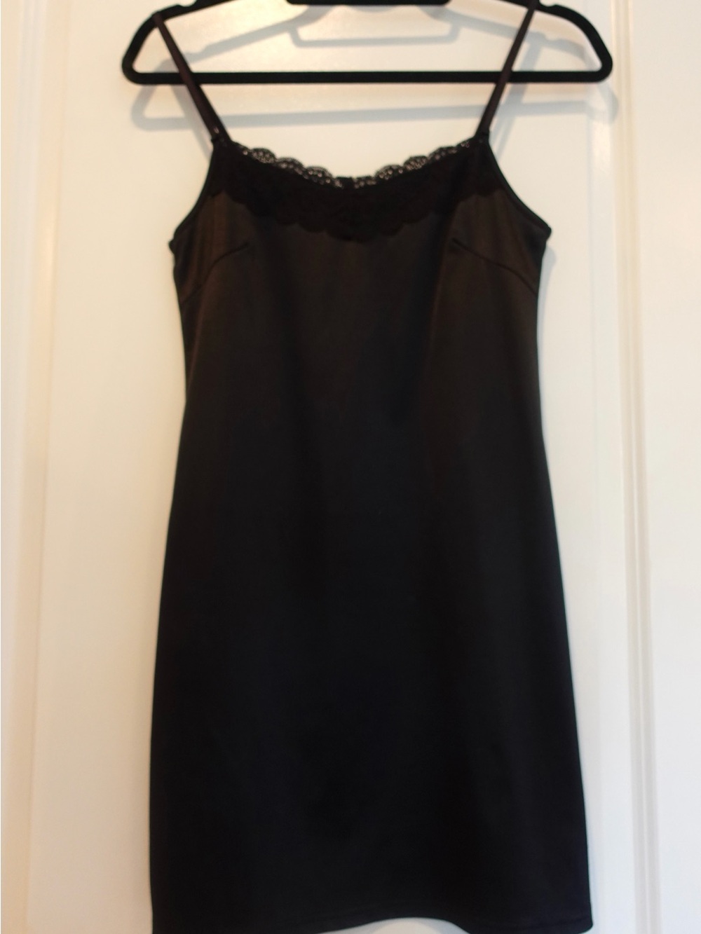 Black Lace-Trim Slip Dress